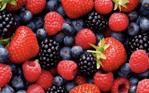 close up of raspberries, blueberries, and blackberries, all heart healthy foods for seniors